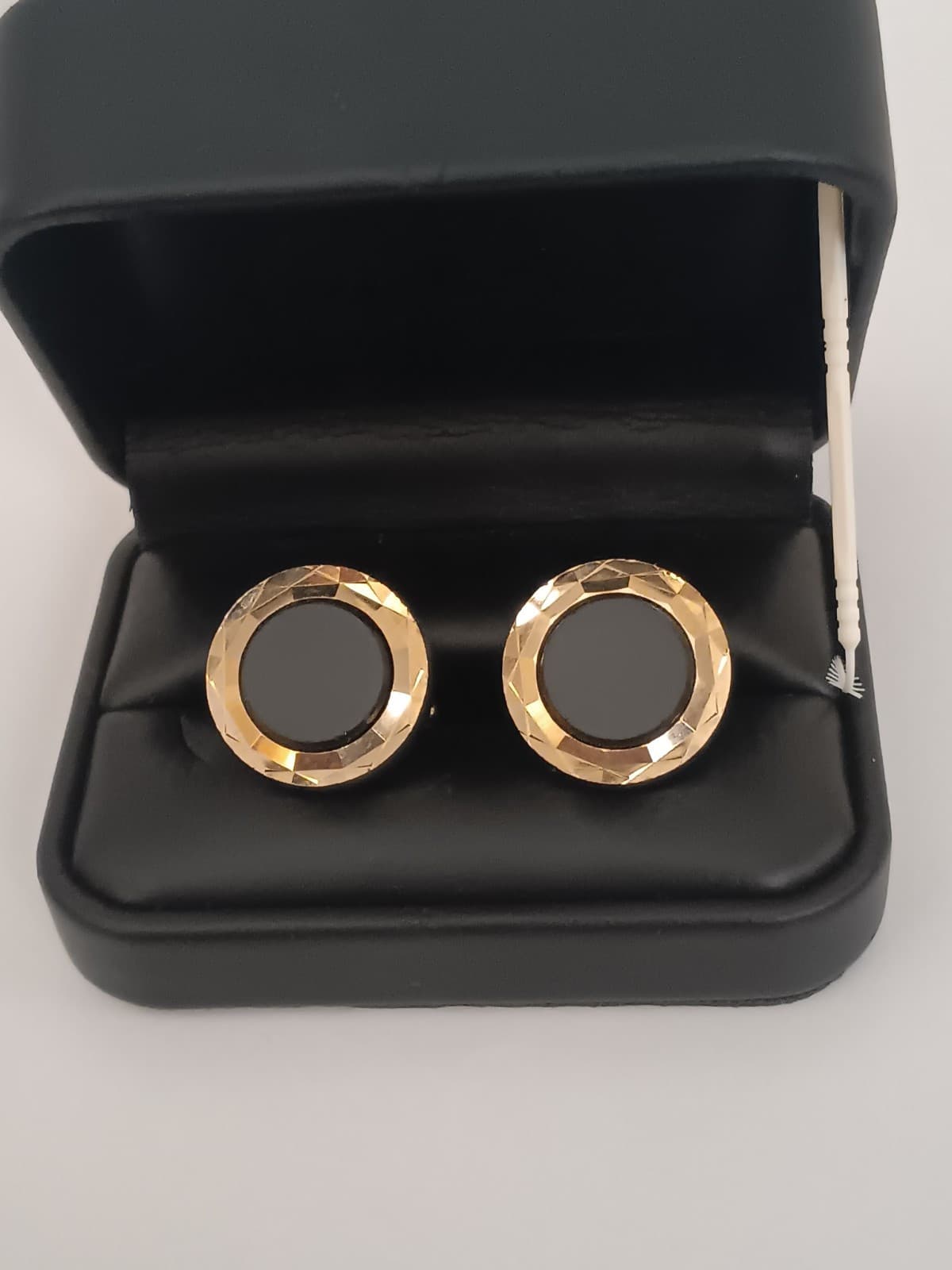 Vtg Hicock Cuff Links Black & Clear Cut Lucite Faceted Gold Toned
