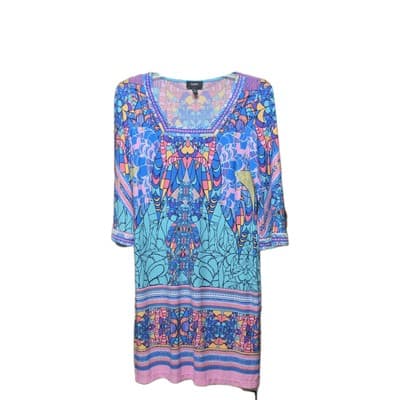 Woman's MSK Dress 3/4 Sleeve Stained Glass Multicolor Gently Worn Size L - Thumbnail 2