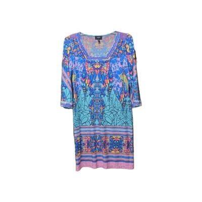 Woman's MSK Dress 3/4 Sleeve Stained Glass Multicolor Gently Worn Size L