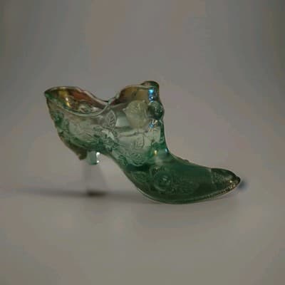 Vintage Fenton Cabage Rose Perfect Shoe Light Green Teal Impressed Makers Mark - Thumbnail 8