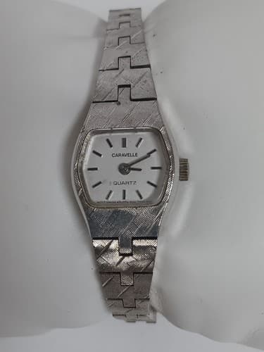 Vintage Womans Caravelle by Bulova Quartz Wrist Watch Silver Toned