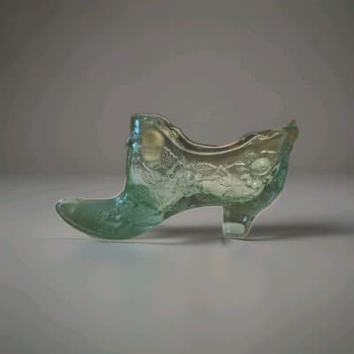 Vintage Fenton Cabage Rose Perfect Shoe Light Green Teal Impressed Makers Mark - Thumbnail 6