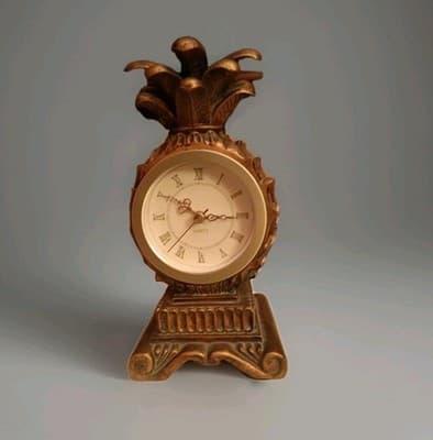 Decorative Quartz Shelf Mantle Desk Clock Pineapple Gold Toned Works Roman... - Thumbnail 2