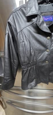 Women's Black Leather Vintage 1980's Moto Jacket Midnight Oil Large - Thumbnail 2