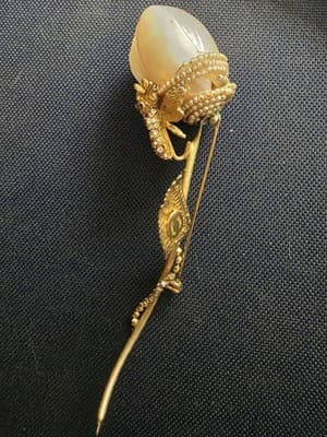 Vintage Hattie Carnegie Rare Rose MOP Gold Filled Crystal Bee Broach Signed - Thumbnail 3