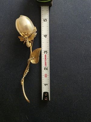 Vintage Hattie Carnegie Rare Rose MOP Gold Filled Crystal Bee Broach Signed - Thumbnail 8