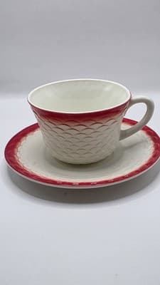 Vintage Fire King Fish Scale Vitrock Cup And Saucer Red