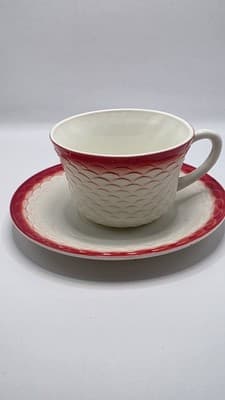 Vintage Fire King Fish Scale Vitrock Cup And Saucer Red - Thumbnail 8