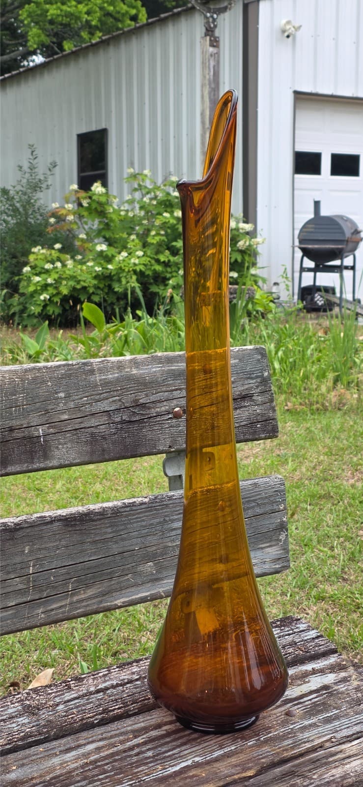 L.E. Smith Swung Vase 28.5" Amber Simplicity Mid Century Floor Decor - Thumbnail 3