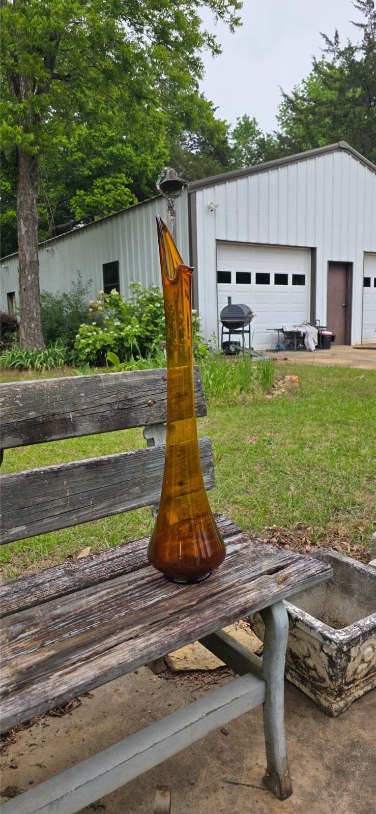 L.E. Smith Swung Vase 28.5" Amber Simplicity Mid Century Floor Decor