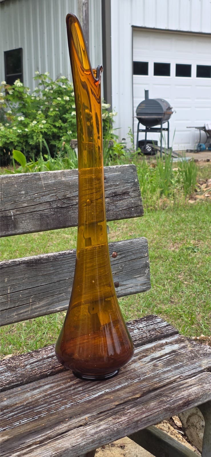 L.E. Smith Swung Vase 28.5" Amber Simplicity Mid Century Floor Decor - Thumbnail 5