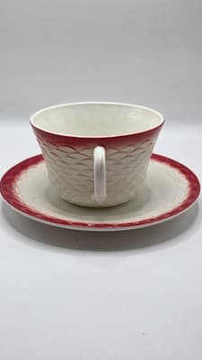Vintage Fire King Fish Scale Vitrock Cup And Saucer Red - Thumbnail 3