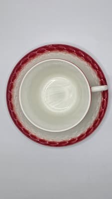Vintage Fire King Fish Scale Vitrock Cup And Saucer Red - Thumbnail 7
