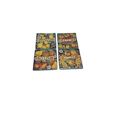 Parrini Italian Majolica 4 Seasons Tile Set Fruit Pottery 6x6 Blue Ceramic New