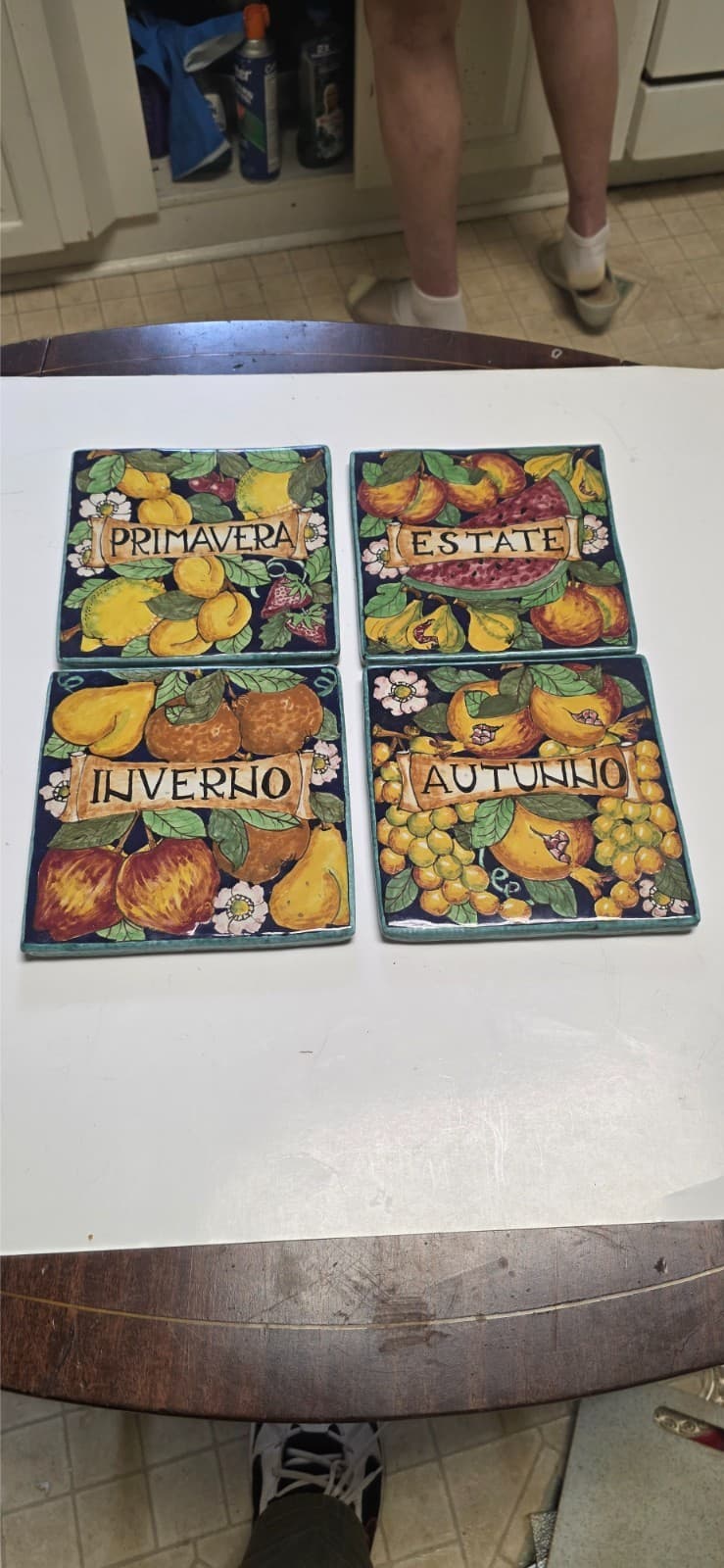 Parrini Italian Majolica 4 Seasons Tile Set Fruit Pottery 6x6 Blue Ceramic New - Thumbnail 2