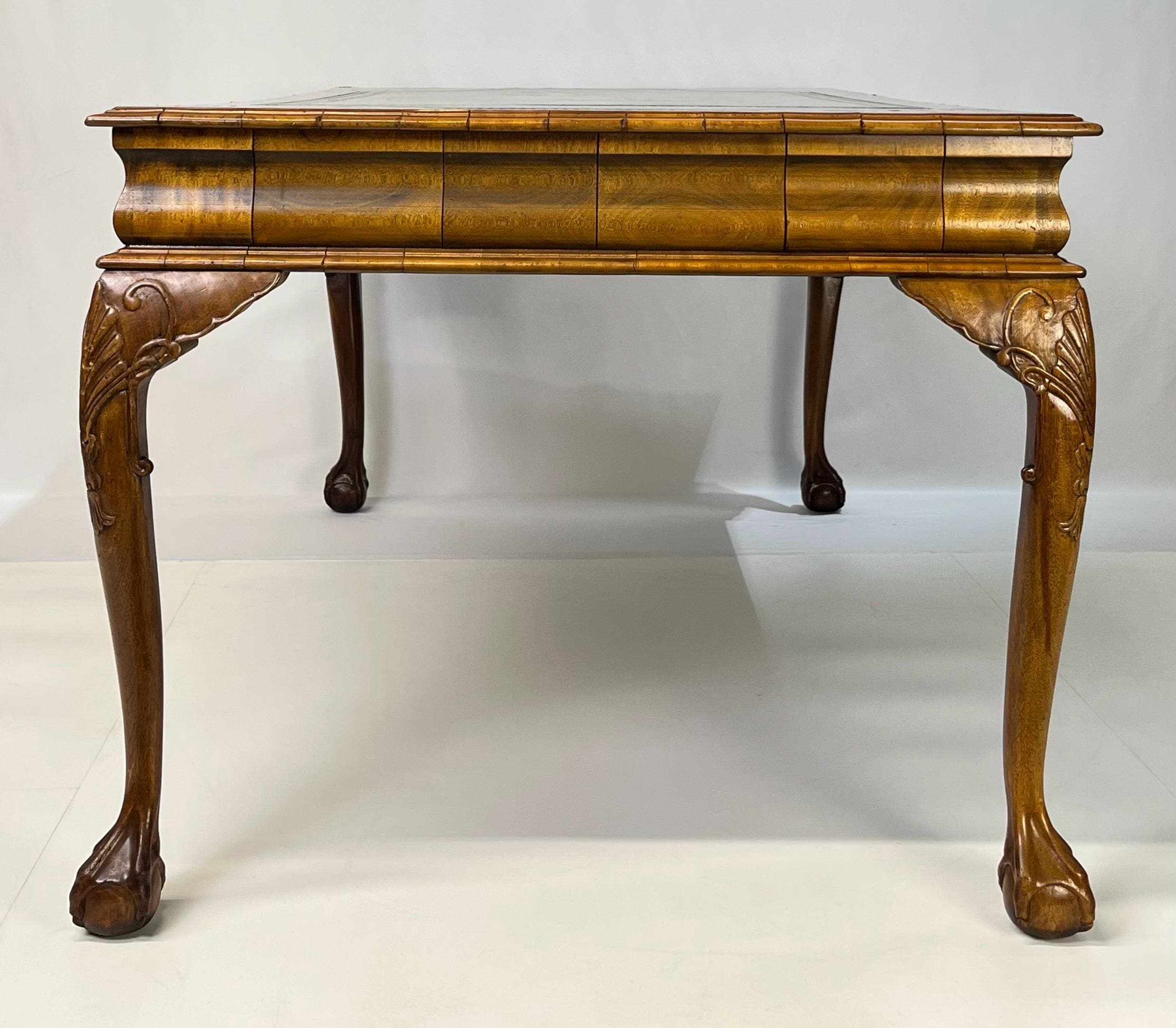 Large English Chippendale Style Burl Walnut Partners Desk With Ogee Molded Drawers - Thumbnail 10