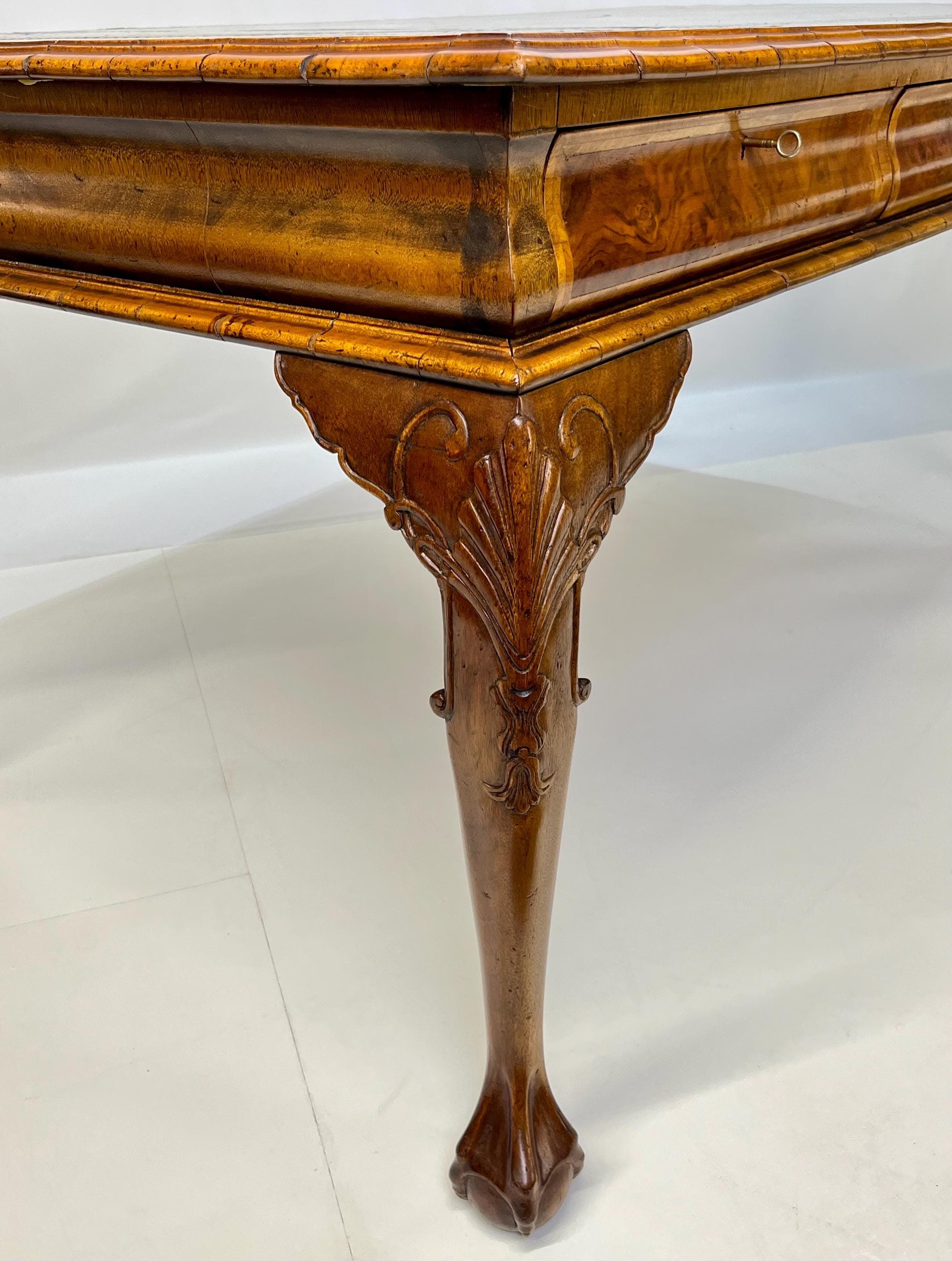 Large English Chippendale Style Burl Walnut Partners Desk With Ogee Molded Drawers - Thumbnail 4