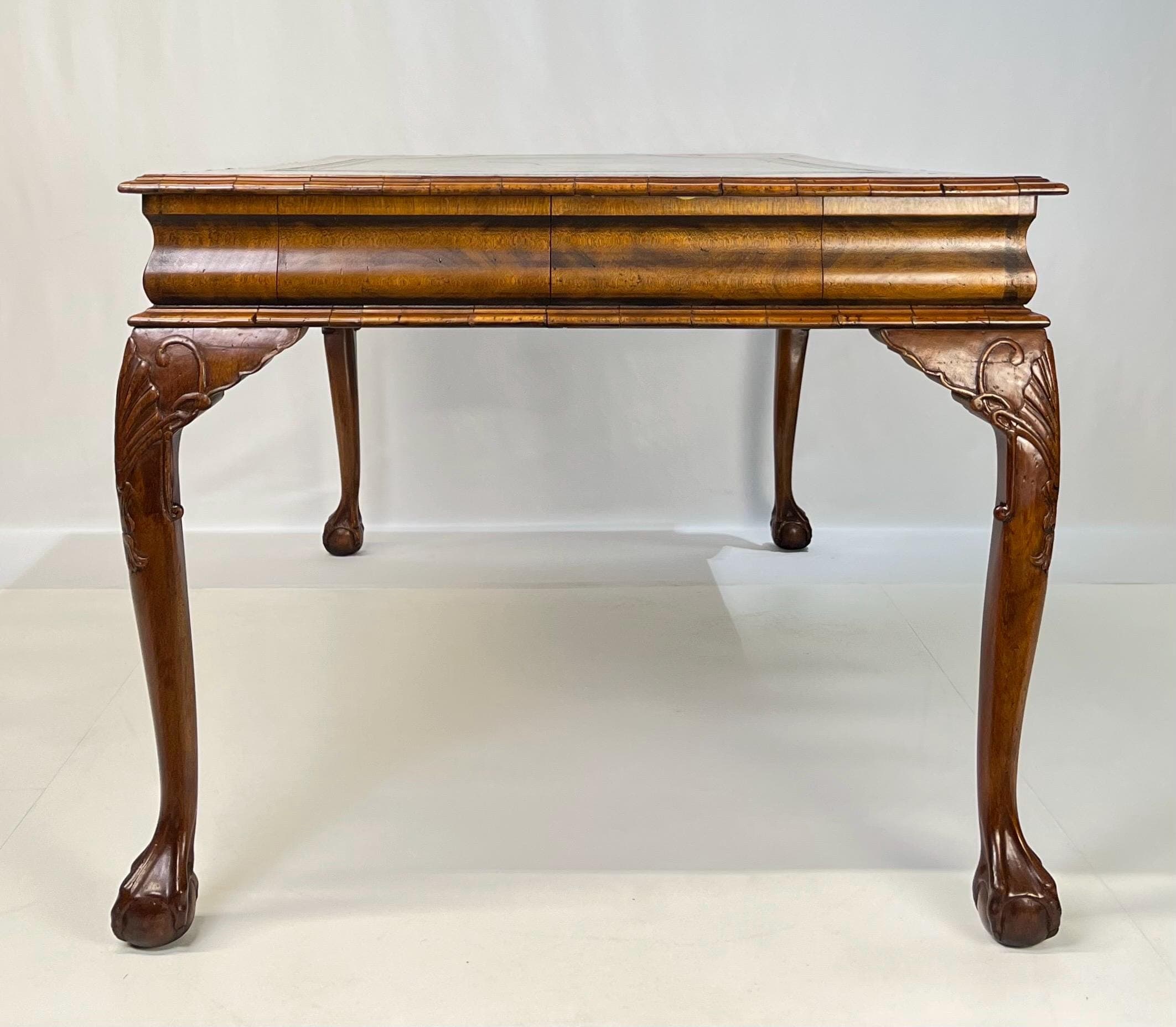 Large English Chippendale Style Burl Walnut Partners Desk With Ogee Molded Drawers - Thumbnail 6