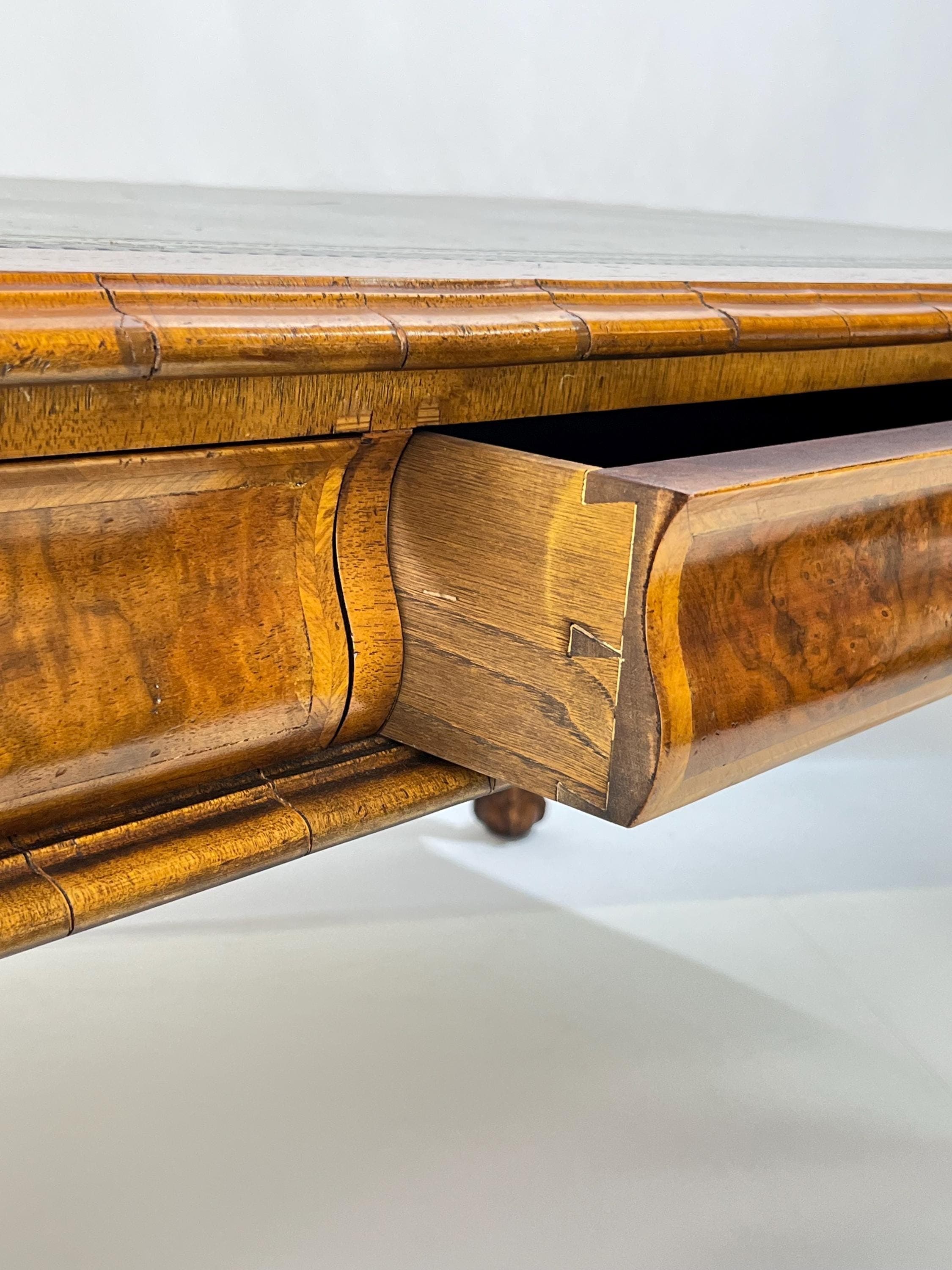 Large English Chippendale Style Burl Walnut Partners Desk With Ogee Molded Drawers - Thumbnail 7
