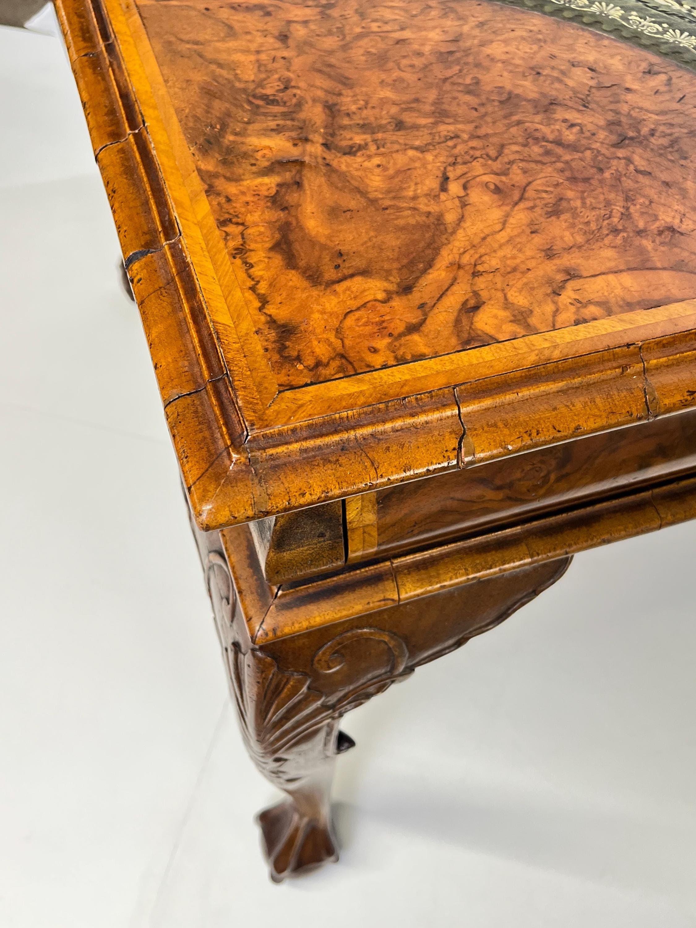 Large English Chippendale Style Burl Walnut Partners Desk With Ogee Molded Drawers - Thumbnail 11