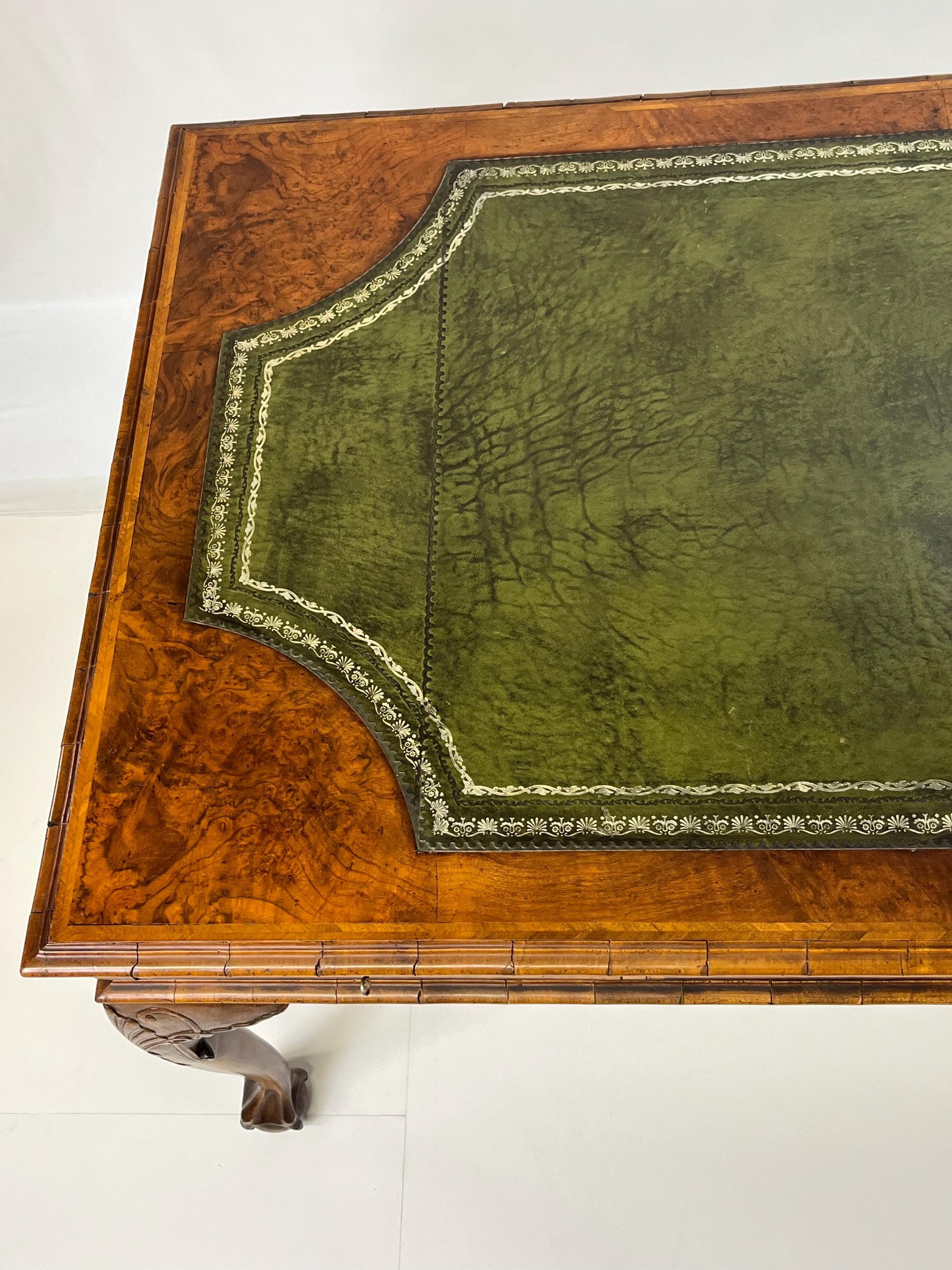 Large English Chippendale Style Burl Walnut Partners Desk With Ogee Molded Drawers - Thumbnail 15