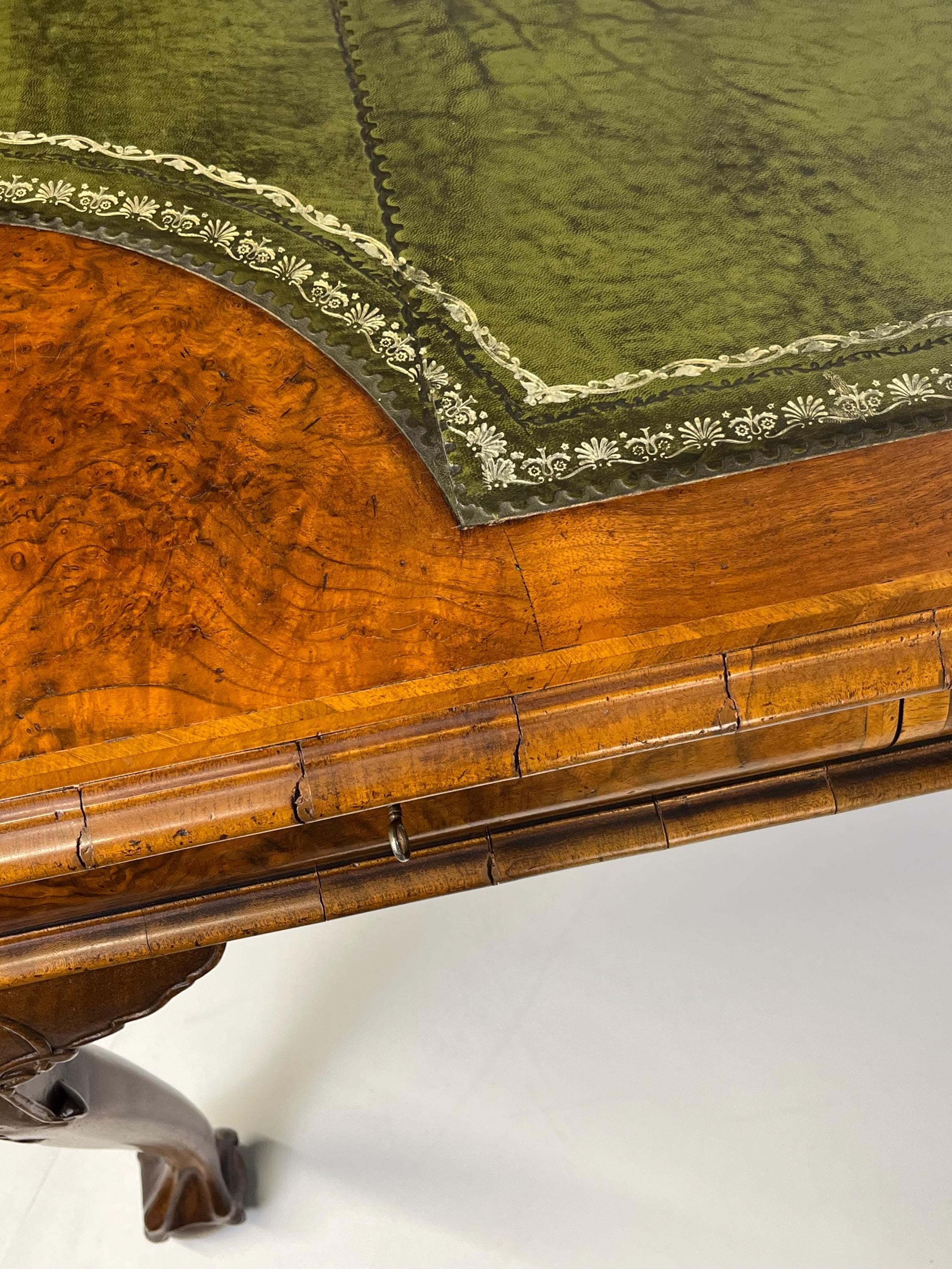 Large English Chippendale Style Burl Walnut Partners Desk With Ogee Molded Drawers - Thumbnail 17