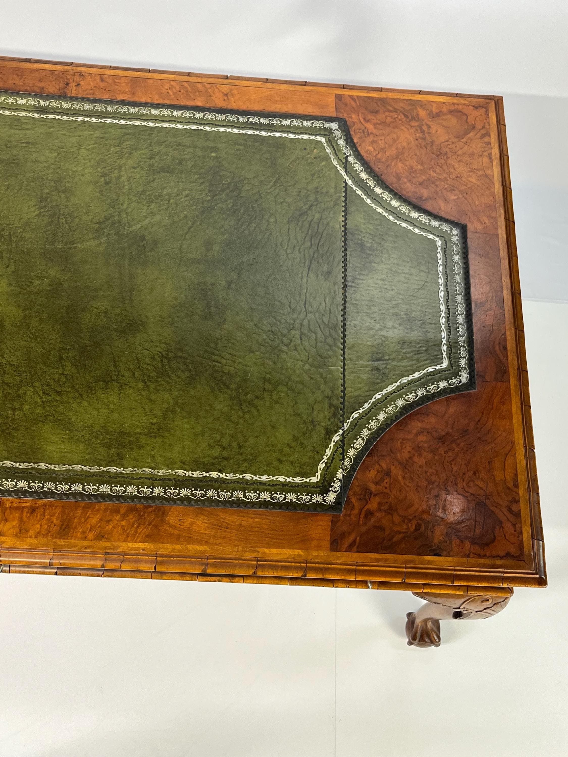 Large English Chippendale Style Burl Walnut Partners Desk With Ogee Molded Drawers - Thumbnail 16