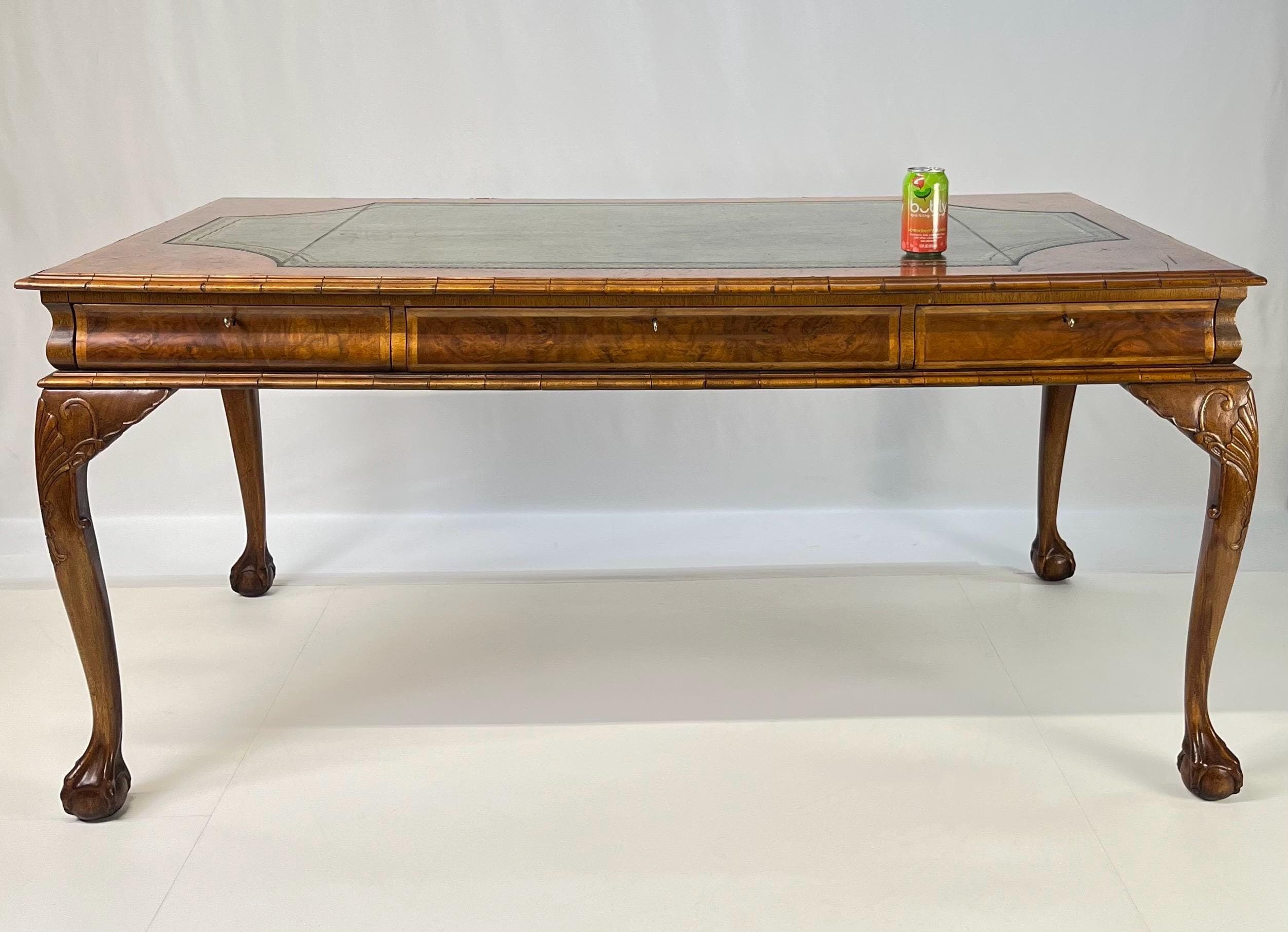 Large English Chippendale Style Burl Walnut Partners Desk With Ogee Molded Drawers - Thumbnail 20