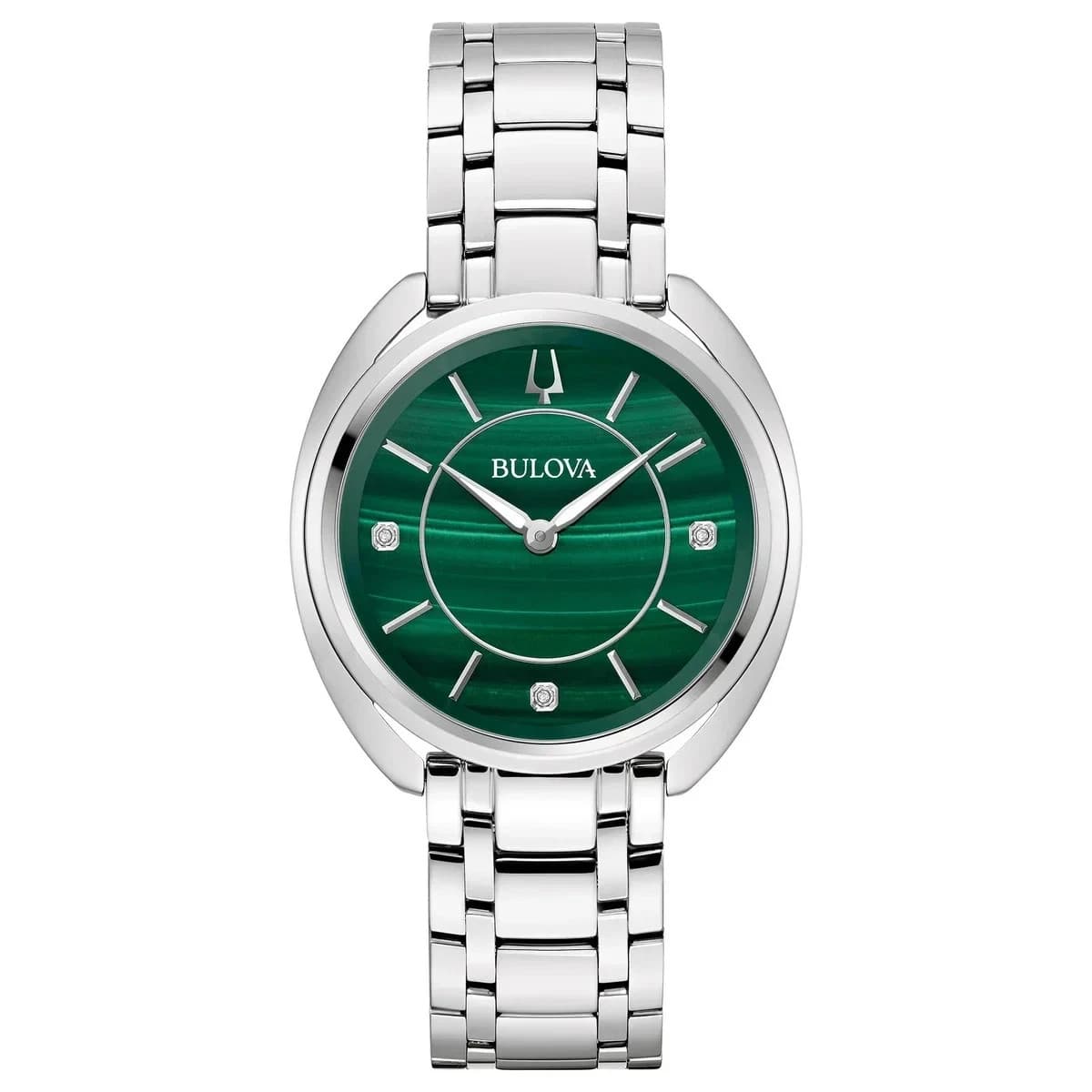 Bulova Classic Diamond Malachite Stainless Steel Quartz Ladies Watch 96P256 NWT