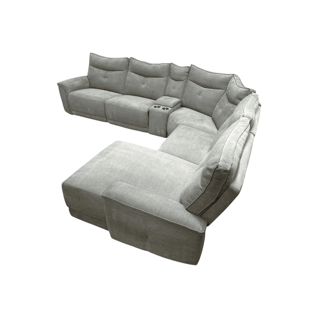 Latitude Run Achernar Modern & Contemporary Textured Fabric Double Reclining Sectional Sofa with Flexible 6-Piece Modular Design, Integrated Console with Stainless Steel Cupholders - Thumbnail 5