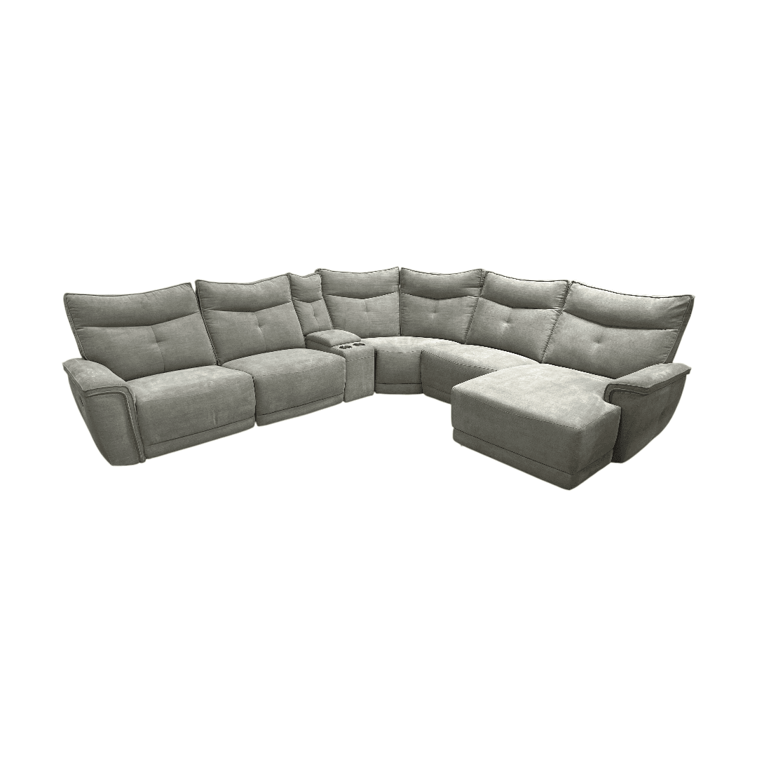 Latitude Run Achernar Modern & Contemporary Textured Fabric Double Reclining Sectional Sofa with Flexible 6-Piece Modular Design, Integrated Console with Stainless Steel Cupholders - Thumbnail 6