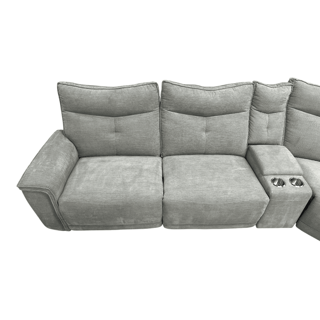 Latitude Run Achernar Modern & Contemporary Textured Fabric Double Reclining Sectional Sofa with Flexible 6-Piece Modular Design, Integrated Console with Stainless Steel Cupholders - Thumbnail 9
