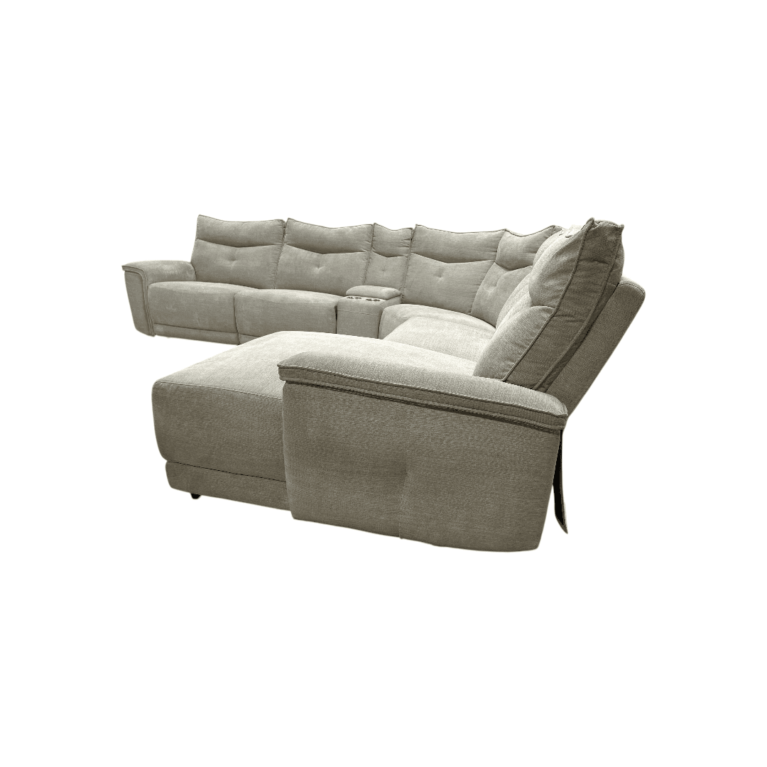Latitude Run Achernar Modern & Contemporary Textured Fabric Double Reclining Sectional Sofa with Flexible 6-Piece Modular Design, Integrated Console with Stainless Steel Cupholders - Thumbnail 4