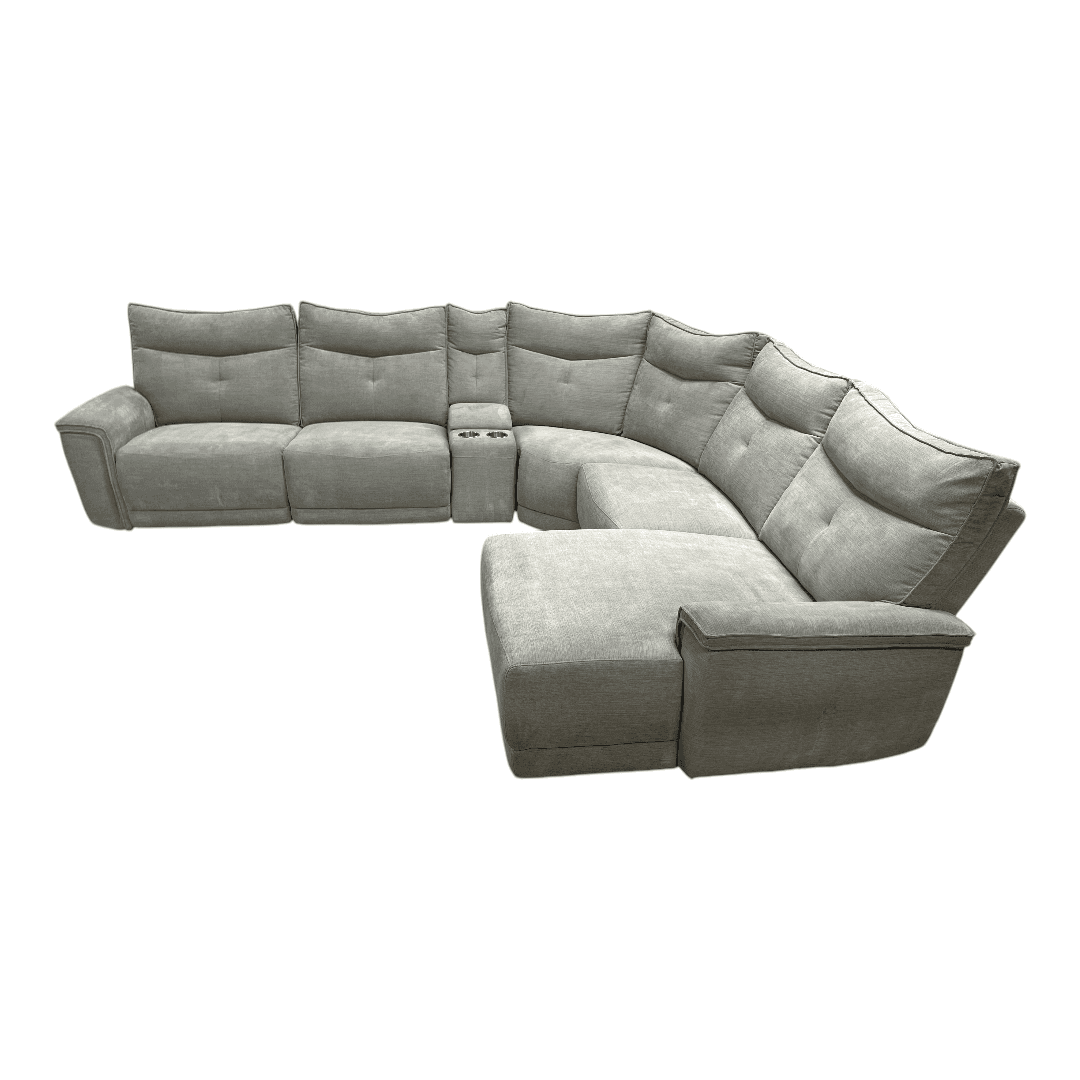 Latitude Run Achernar Modern & Contemporary Textured Fabric Double Reclining Sectional Sofa with Flexible 6-Piece Modular Design, Integrated Console with Stainless Steel Cupholders - Thumbnail 3
