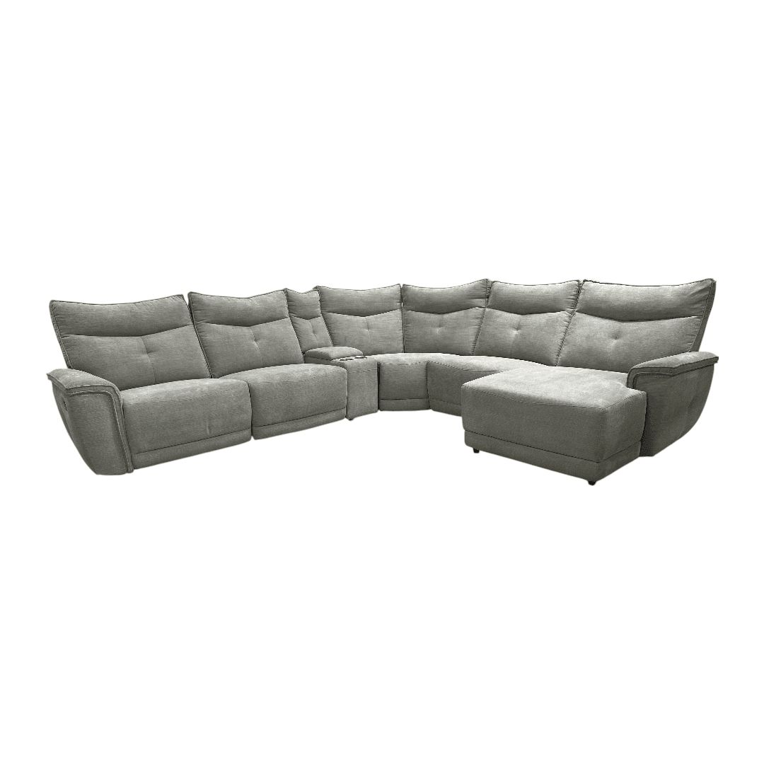 Latitude Run Achernar Modern & Contemporary Textured Fabric Double Reclining Sectional Sofa with Flexible 6-Piece Modular Design, Integrated Console with Stainless Steel Cupholders - Thumbnail 2