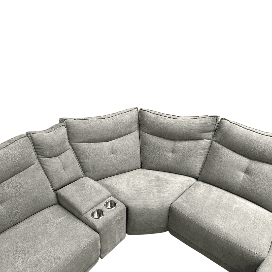 Latitude Run Achernar Modern & Contemporary Textured Fabric Double Reclining Sectional Sofa with Flexible 6-Piece Modular Design, Integrated Console with Stainless Steel Cupholders - Thumbnail 7