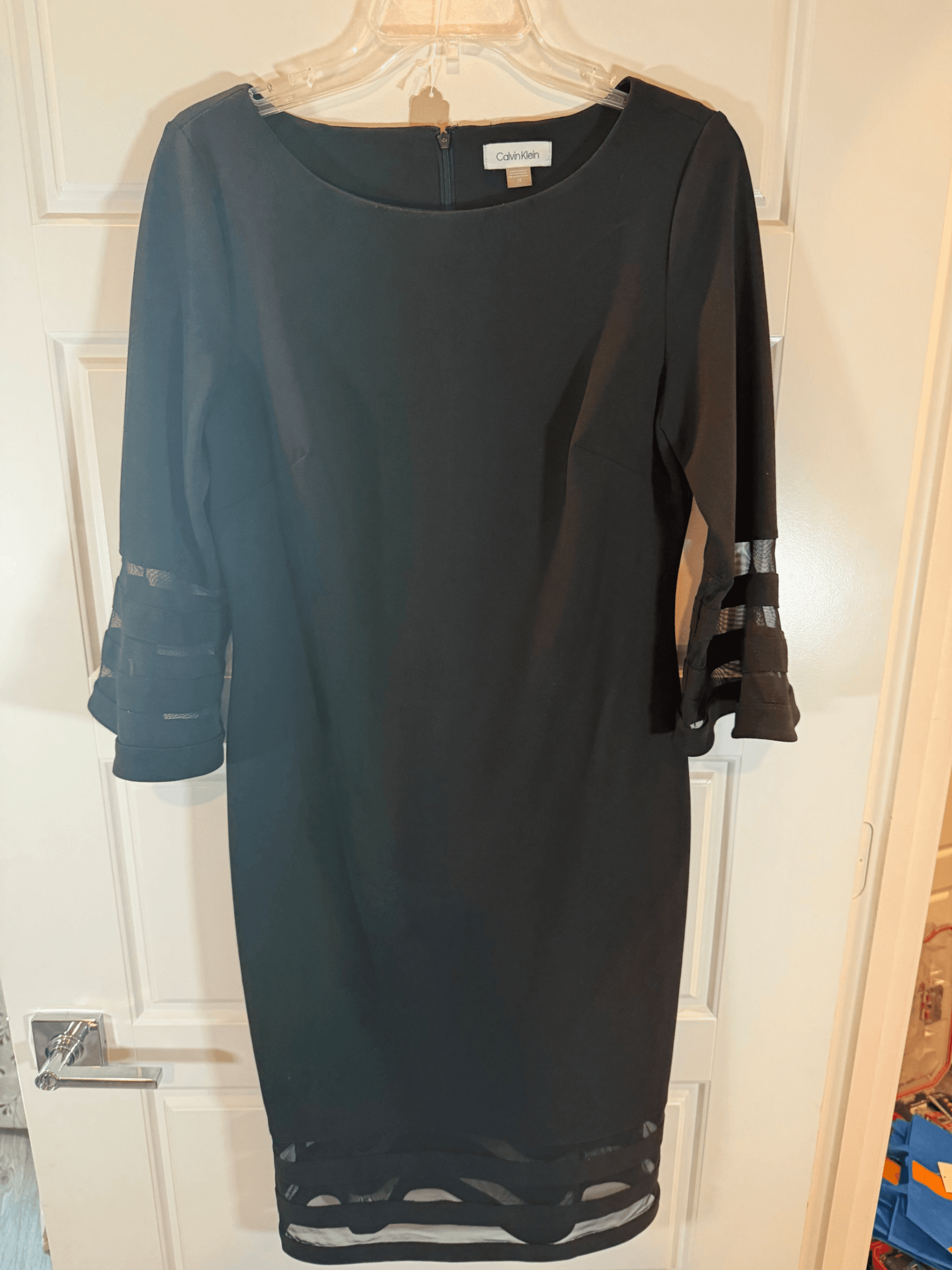 Calvin Klein Black Dress Size 10 with Sheer Sleeve Accents - Thumbnail 3