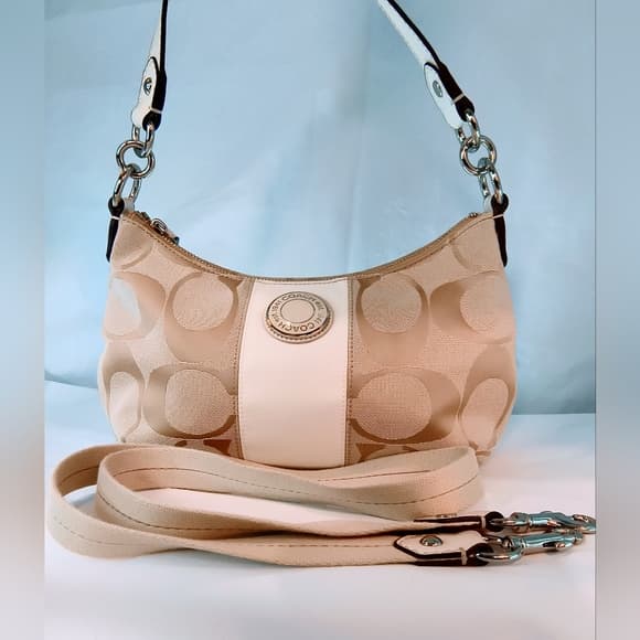 COACH Vintage (2012) Signature Stripe Demi Hobo Style Shoulder Bag, Style F19218 - Thumbnail 17