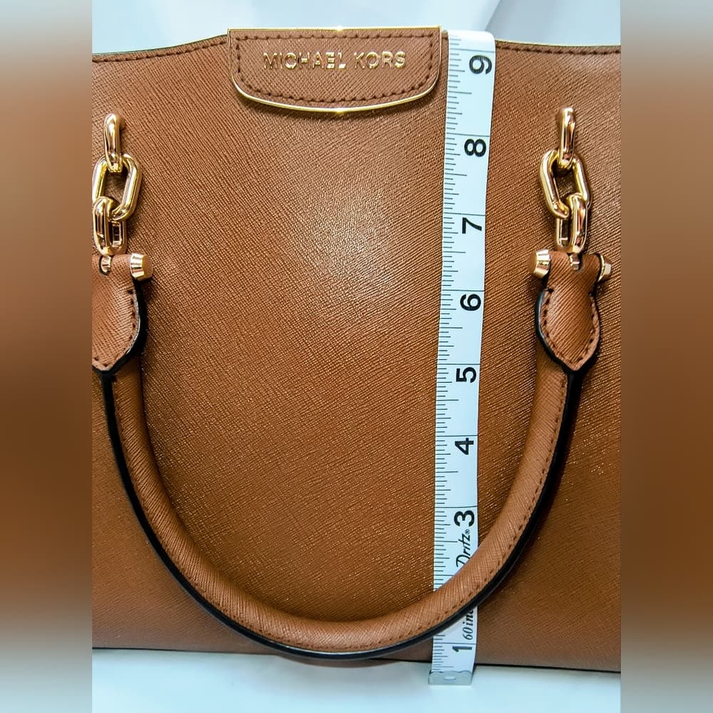 MICHAEL KORS Rochelle Satchel in Cognac Saffino Leather with Gold-toned Hardware - Thumbnail 14