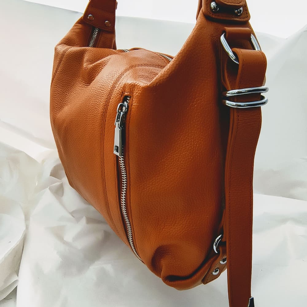 HESHE Elegant Brown Leather Shoulder Bag - Thumbnail 16