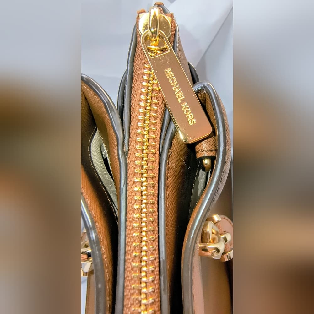 MICHAEL KORS Rochelle Satchel in Cognac Saffino Leather with Gold-toned Hardware - Thumbnail 7