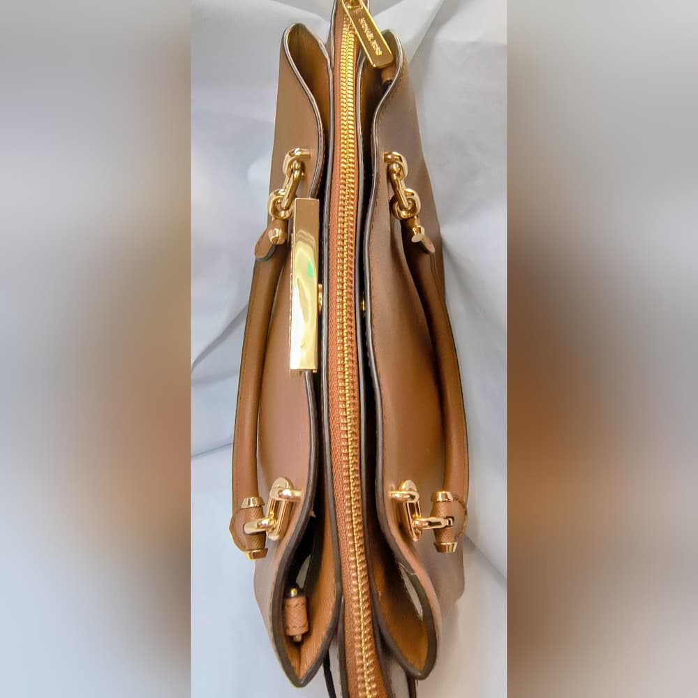MICHAEL KORS Rochelle Satchel in Cognac Saffino Leather with Gold-toned Hardware - Thumbnail 6