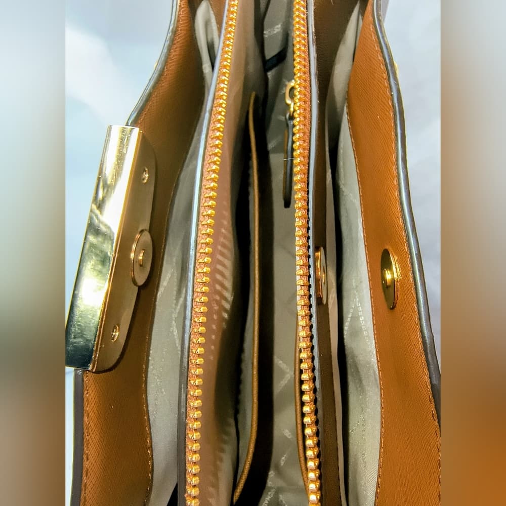 MICHAEL KORS Rochelle Satchel in Cognac Saffino Leather with Gold-toned Hardware - Thumbnail 8