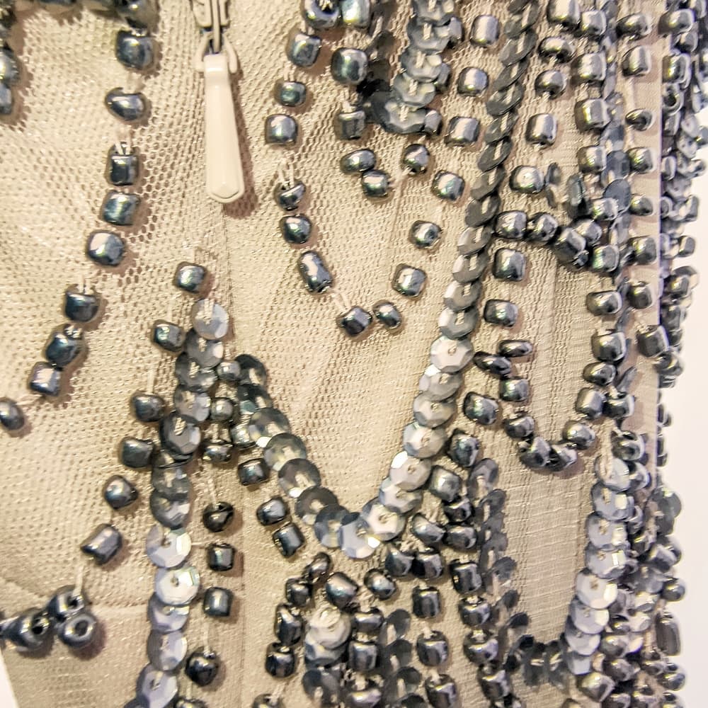 Chic Beaded Tan Midi Dress - Thumbnail 4