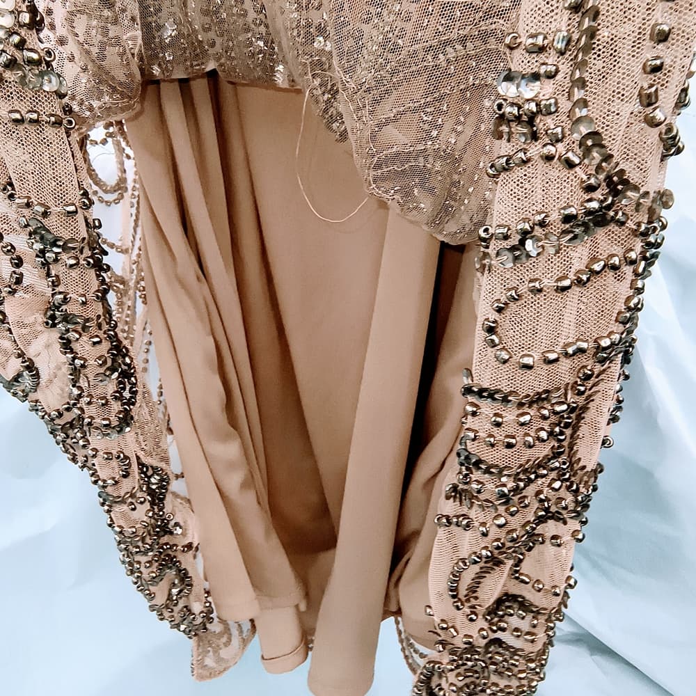Chic Beaded Tan Midi Dress - Thumbnail 10