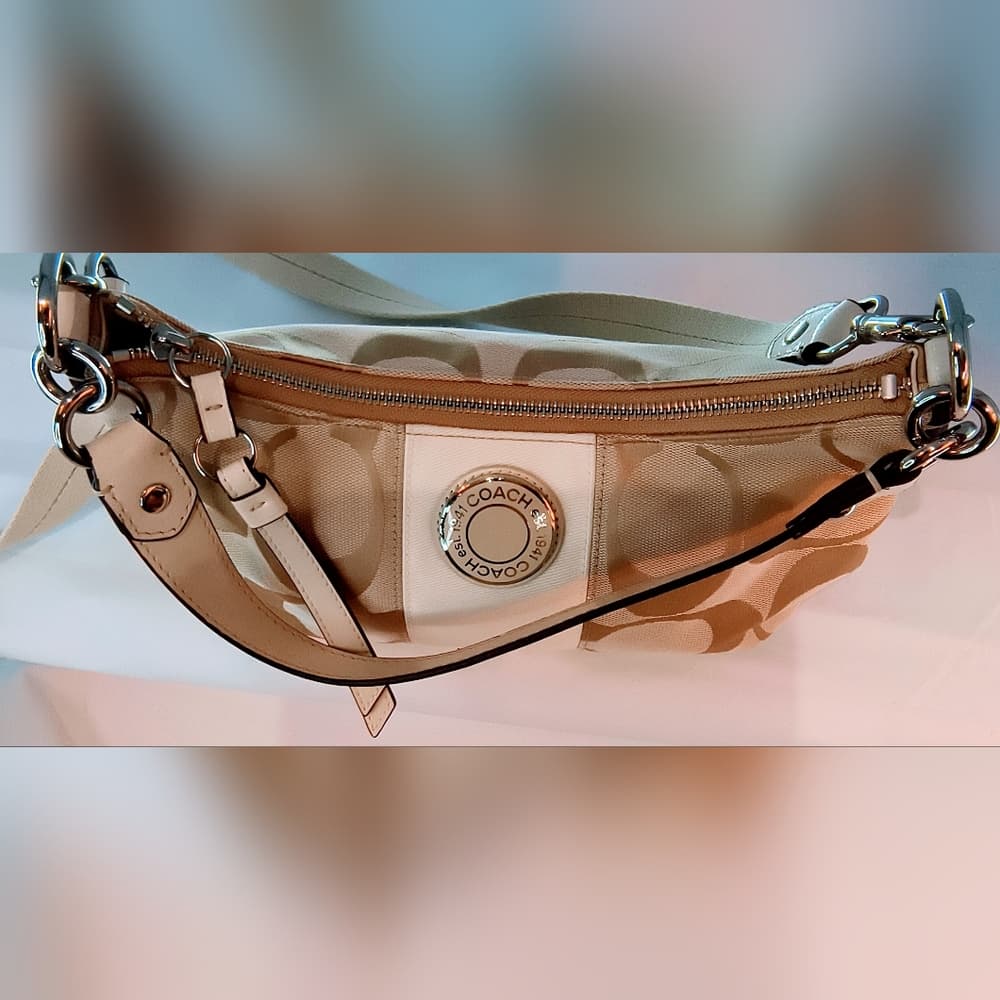 COACH Vintage (2012) Signature Stripe Demi Hobo Style Shoulder Bag, Style F19218 - Thumbnail 4