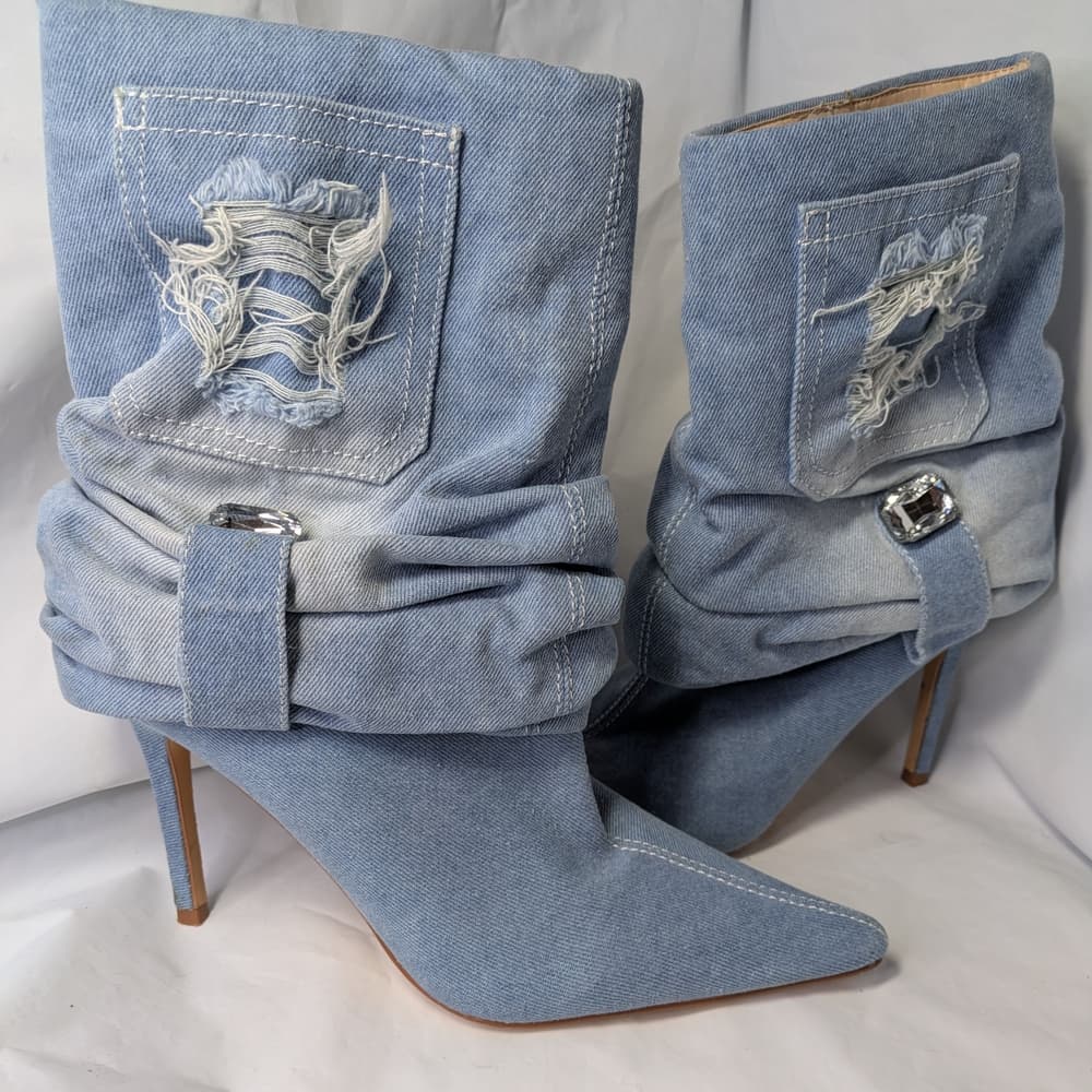 AZALEA WANG Denim Blue Women's Heeled Boots, Size 7.5 - Thumbnail 14