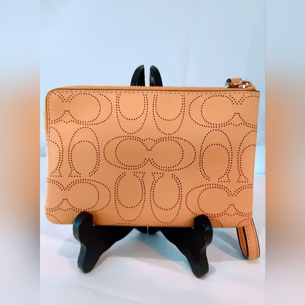 NWOT COACH Perforated Leather Corner Zip Wristlet in Honey/Tan Color - Thumbnail 2