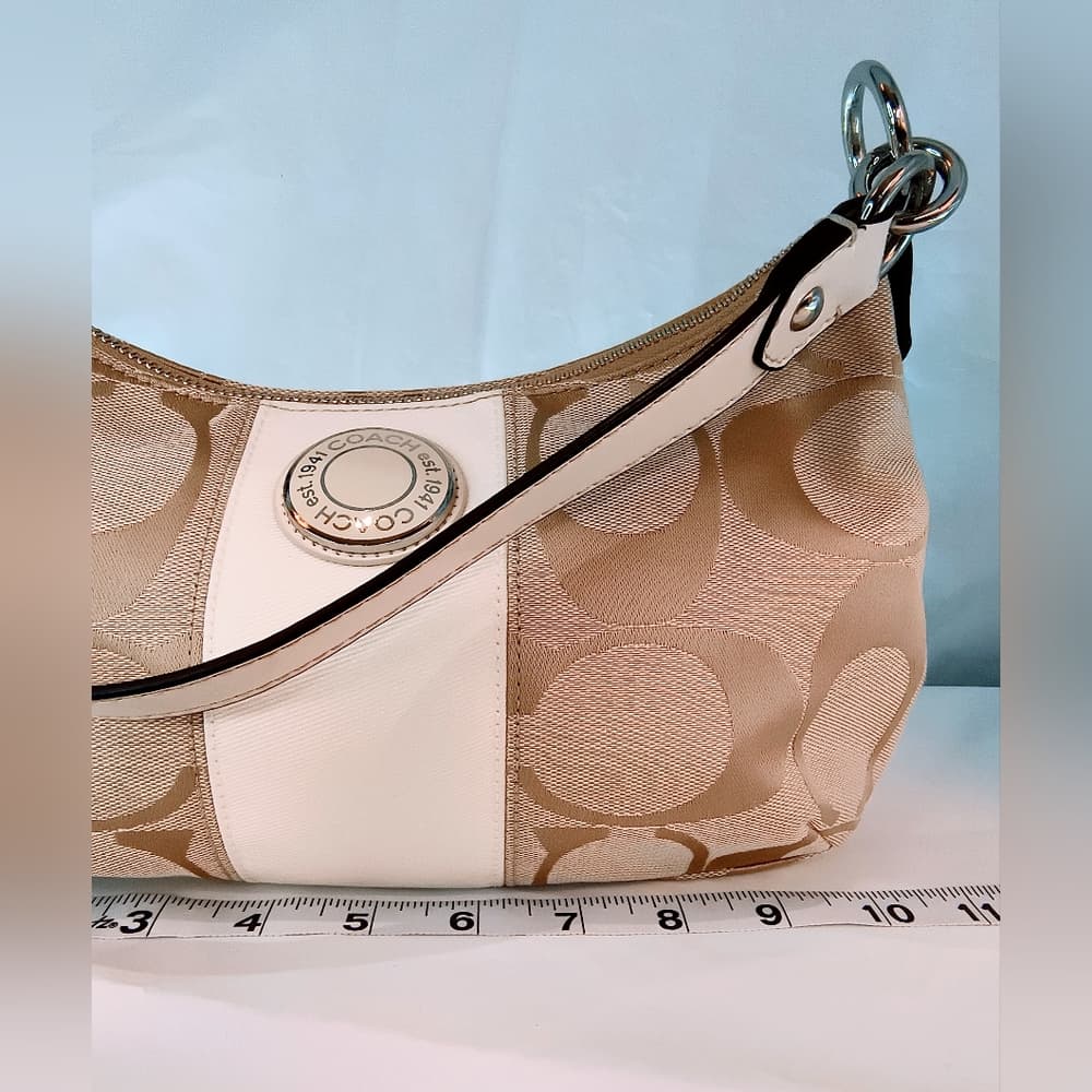 COACH Vintage (2012) Signature Stripe Demi Hobo Style Shoulder Bag, Style F19218 - Thumbnail 10