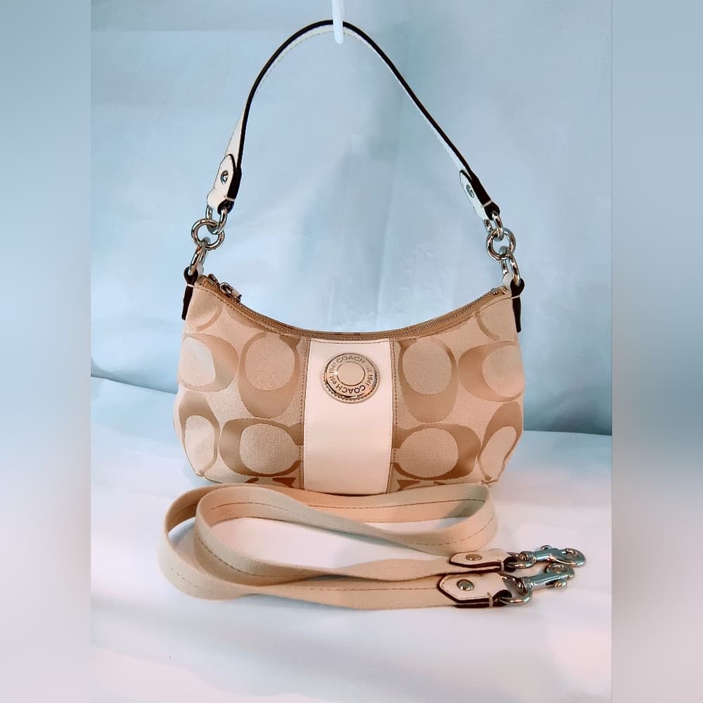 COACH Vintage (2012) Signature Stripe Demi Hobo Style Shoulder Bag, Style F19218 - Thumbnail 15